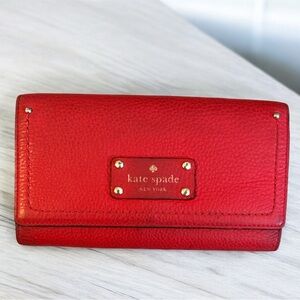 kate Spade Wellesley Red Pebbled Leather Tri-Fold Wallet